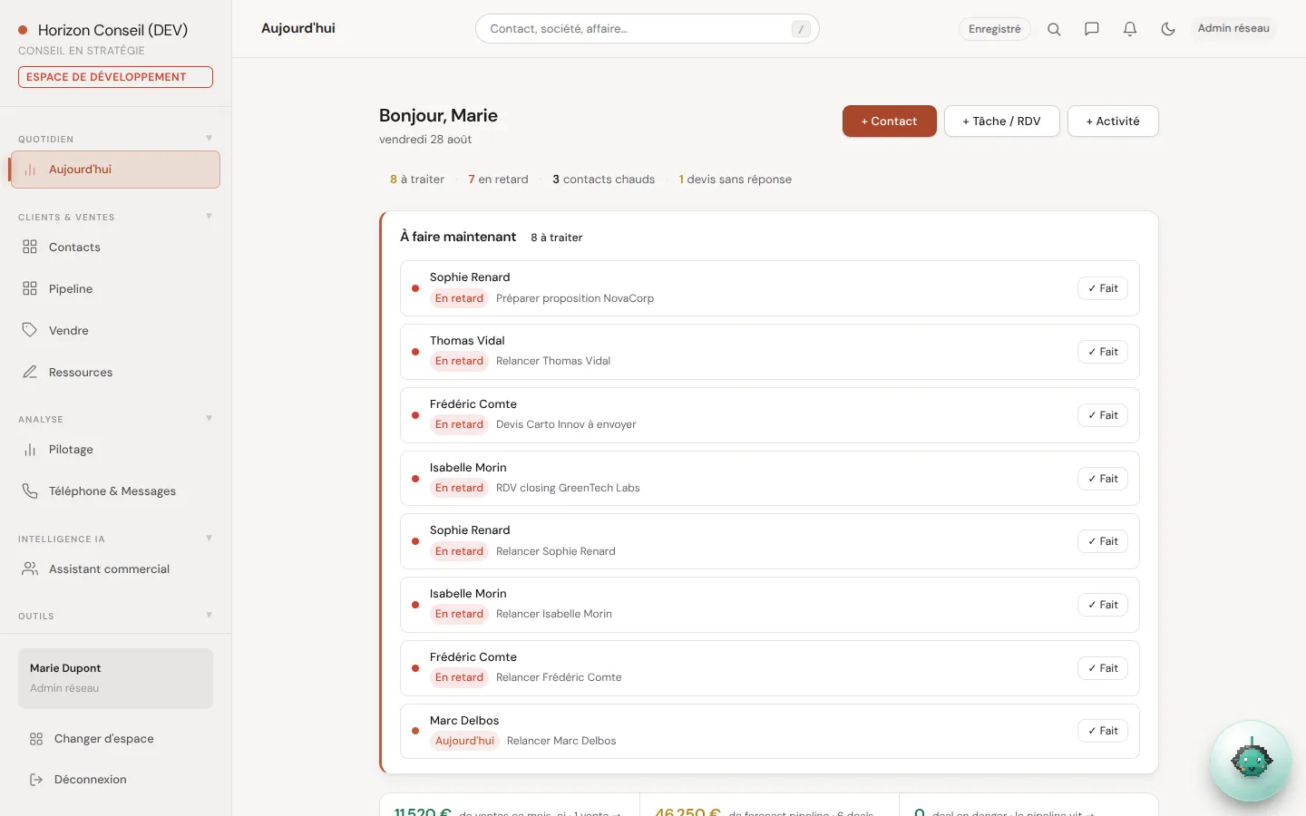 Dexter CRM — suivi des affaires (capture réelle du logiciel)